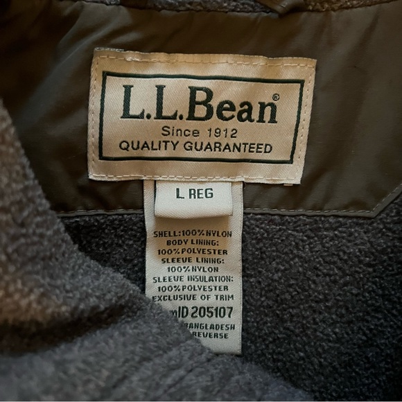 Vintage L. L. Bean Army Green Zip Up Jacket Thinsulate lining Size L 205107 - Picture 2 of 5